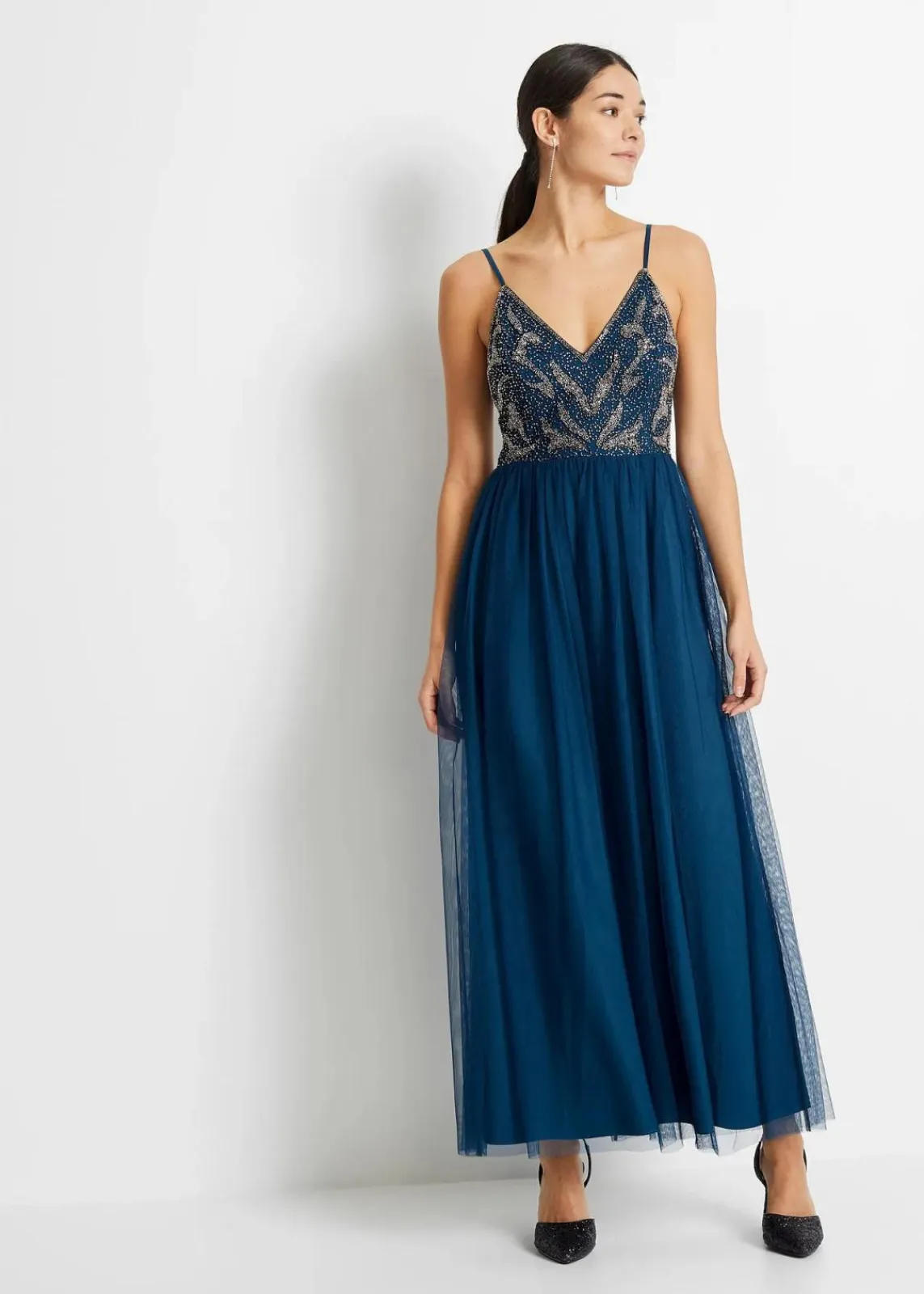 bonprix Festliche Mode|Kleider^Trägerkleid mit Perlenstickerei petrol