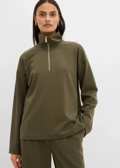 bonprix Pullover & Strickjacken|Bekleidung·Jeans^Troyer aus Viskose-Mix dunkeloliv