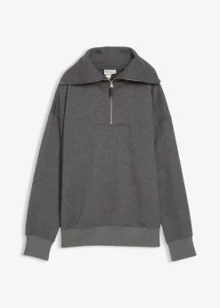 bonprix Pullover & Strickjacken|Sweat^Troyer aus weichem Baumwoll-Mix grau meliert