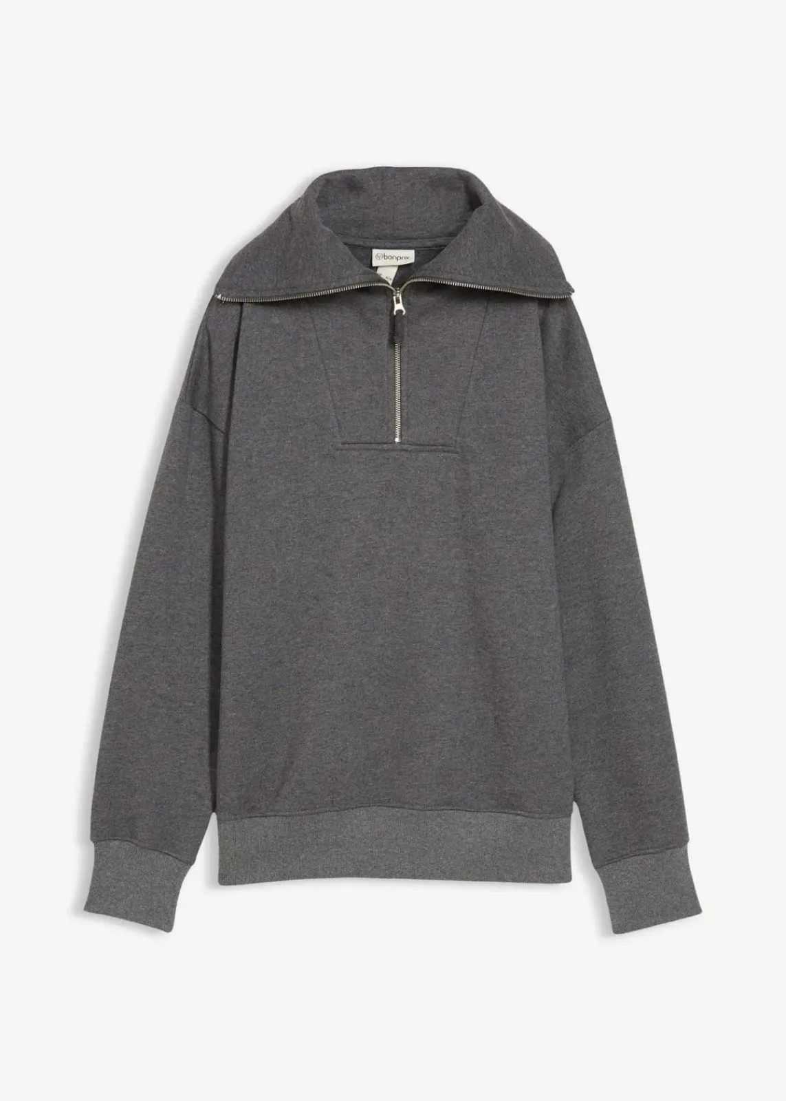 bonprix Pullover & Strickjacken|Sweat^Troyer aus weichem Baumwoll-Mix grau meliert
