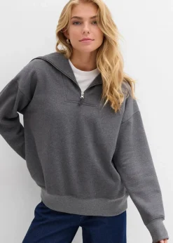 bonprix Pullover & Strickjacken|Sweat^Troyer aus weichem Baumwoll-Mix grau meliert