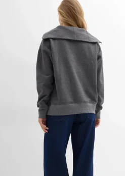 bonprix Pullover & Strickjacken|Sweat^Troyer aus weichem Baumwoll-Mix grau meliert
