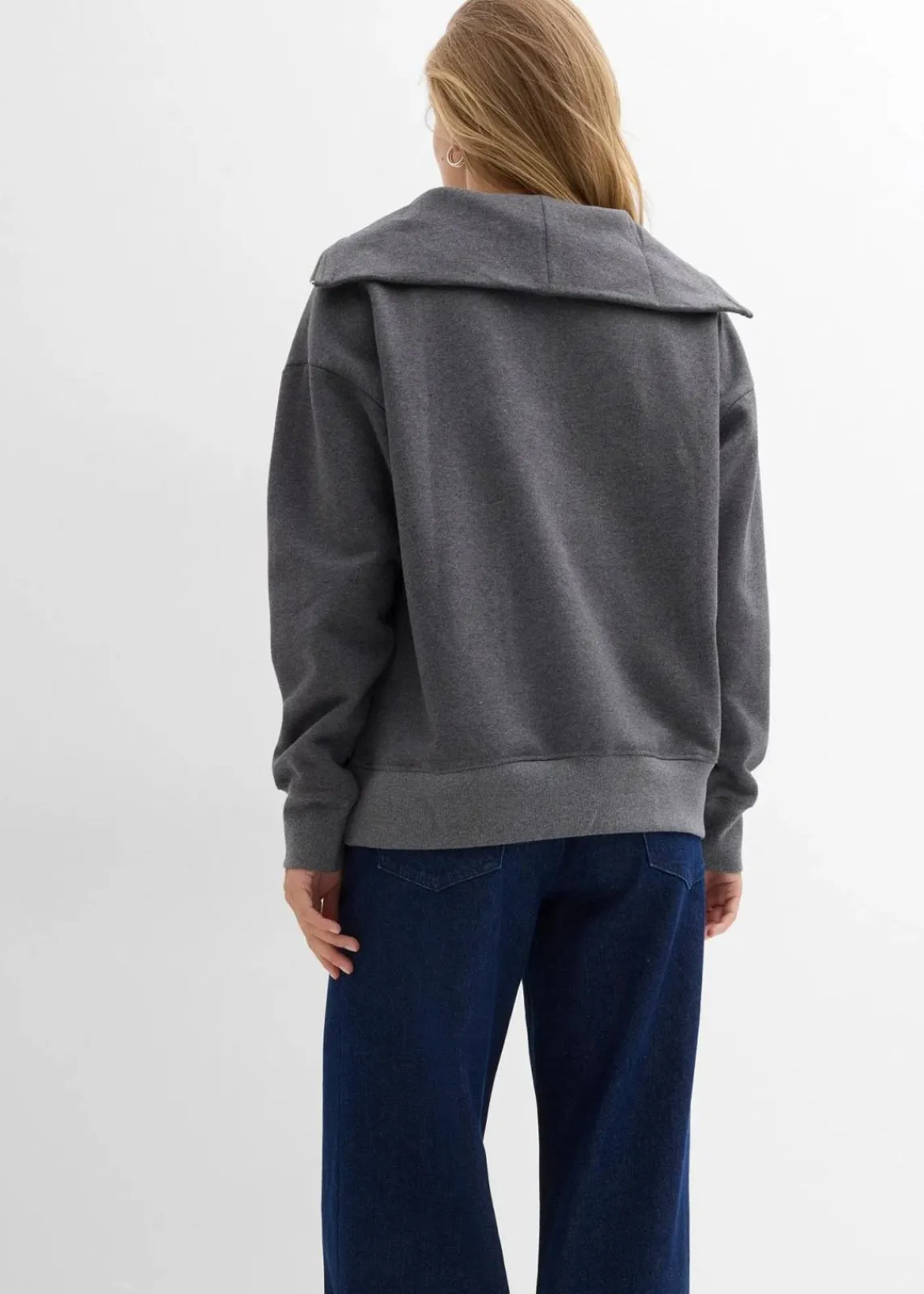 bonprix Pullover & Strickjacken|Sweat^Troyer aus weichem Baumwoll-Mix grau meliert