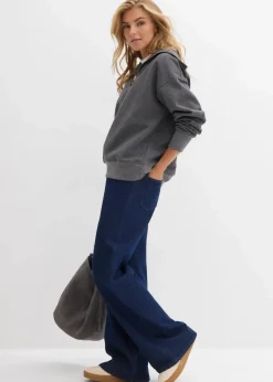 bonprix Pullover & Strickjacken|Sweat^Troyer aus weichem Baumwoll-Mix grau meliert