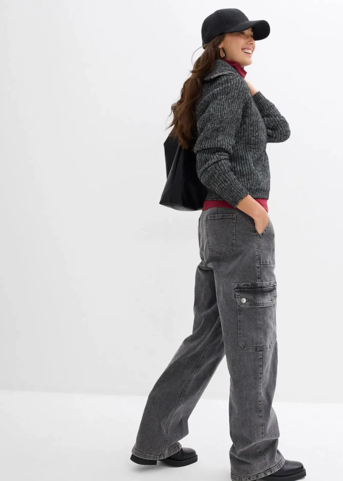 bonprix Bekleidung·Jeans|Pullover & Strickjacken^Troyer aus weichem Woll-Mix schwarz/weiß
