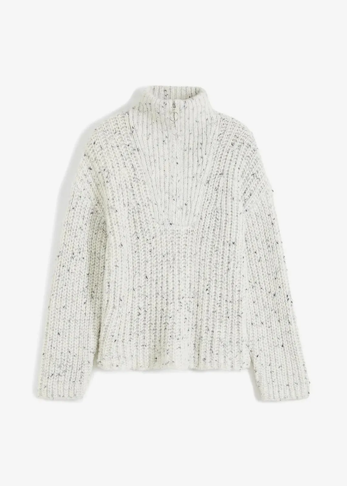 bonprix Pullover & Strickjacken|Bekleidung·Jeans^Troyer mit überschnittener Schulter wollweiß/dunkelblau meliert