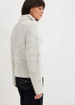 bonprix Pullover & Strickjacken|Bekleidung·Jeans^Troyer mit überschnittener Schulter wollweiß/dunkelblau meliert