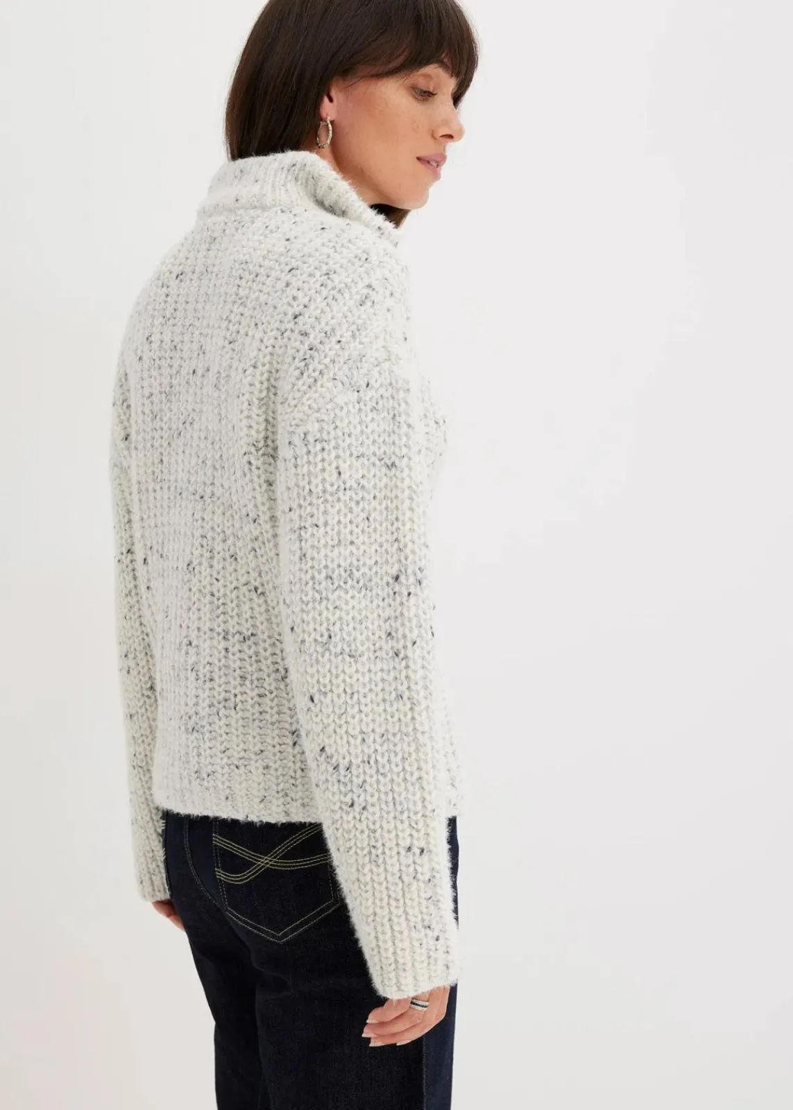 bonprix Pullover & Strickjacken|Bekleidung·Jeans^Troyer mit überschnittener Schulter wollweiß/dunkelblau meliert