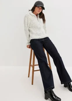 bonprix Pullover & Strickjacken|Bekleidung·Jeans^Troyer mit überschnittener Schulter wollweiß/dunkelblau meliert