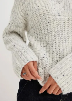 bonprix Pullover & Strickjacken|Bekleidung·Jeans^Troyer mit überschnittener Schulter wollweiß/dunkelblau meliert