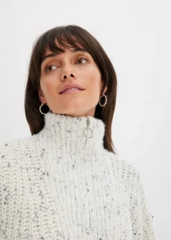 bonprix Pullover & Strickjacken|Bekleidung·Jeans^Troyer mit überschnittener Schulter wollweiß/dunkelblau meliert