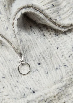 bonprix Pullover & Strickjacken|Bekleidung·Jeans^Troyer mit überschnittener Schulter wollweiß/dunkelblau meliert