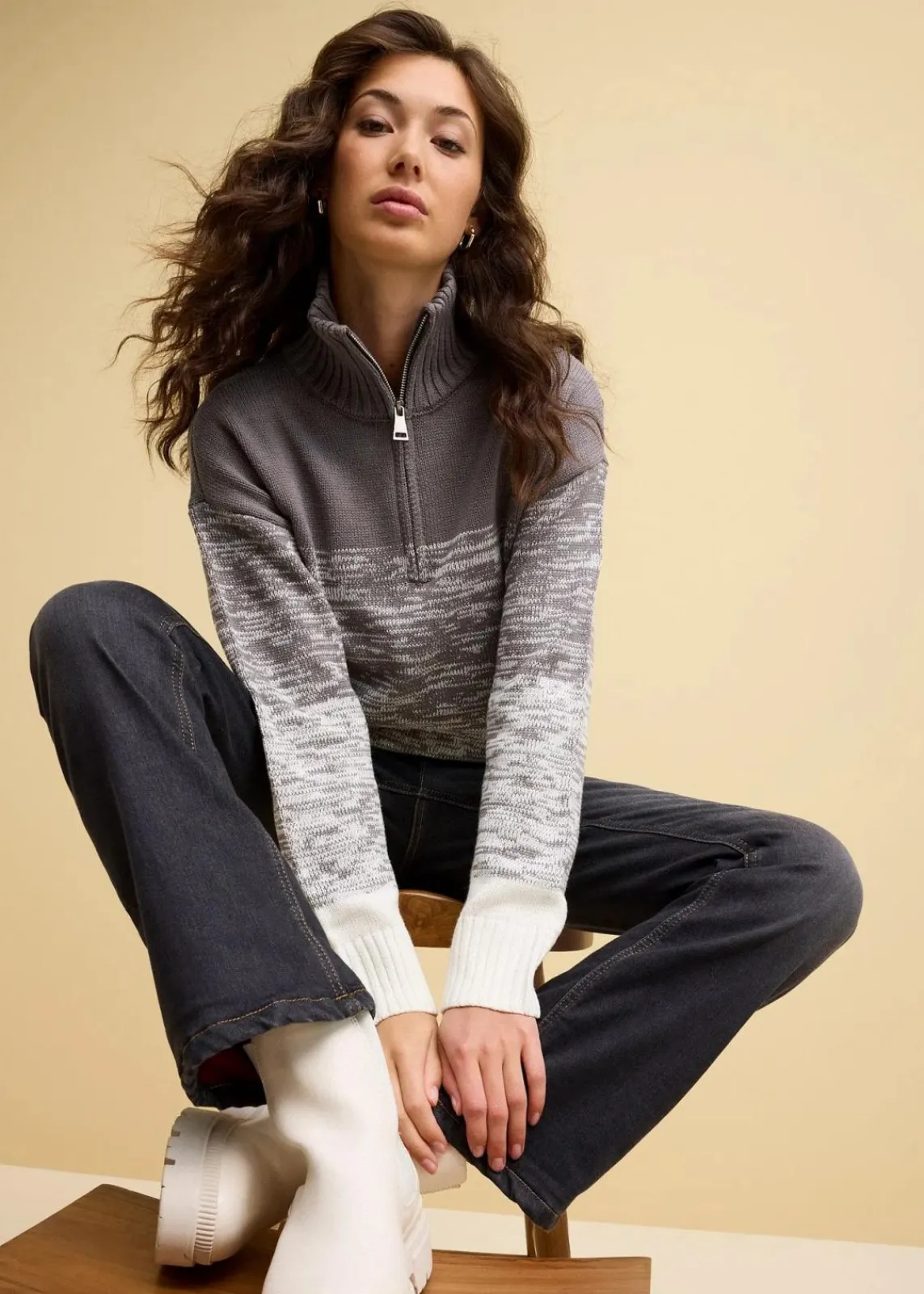 bonprix Bekleidung·Jeans|Pullover & Strickjacken^Troyer mit Farbverlauf rauchgrau/wollweiß meliert