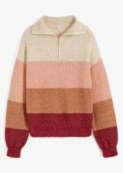 bonprix Bekleidung·Jeans|Pullover & Strickjacken^Troyer Pullover creme/altrosa/bordeaux quer gestreift