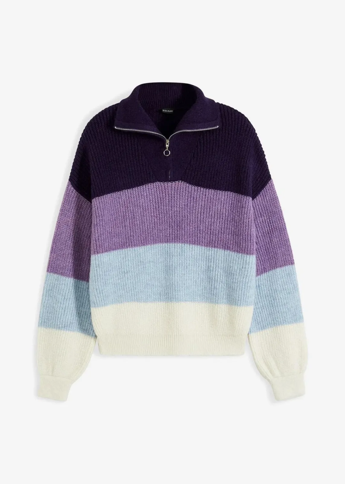 bonprix Pullover & Strickjacken|Bekleidung·Jeans^Troyer Pullover beere/flieder/helllila/weiß quer gestreift