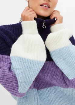 bonprix Pullover & Strickjacken|Bekleidung·Jeans^Troyer Pullover beere/flieder/helllila/weiß quer gestreift