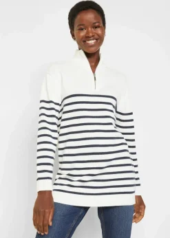 bonprix Bekleidung·Jeans|Pullover & Strickjacken^Troyer Pullover wollweiß/dunkelblau gestreift