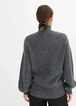 bonprix Pullover & Strickjacken|Bekleidung·Jeans^Troyer Pullover mit Ajourmuster grau