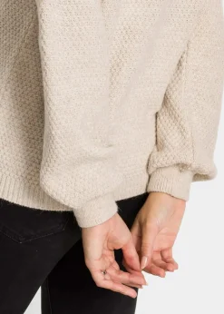 bonprix Bekleidung·Jeans|Pullover & Strickjacken^Troyer Pullover mit Ajourmuster sand