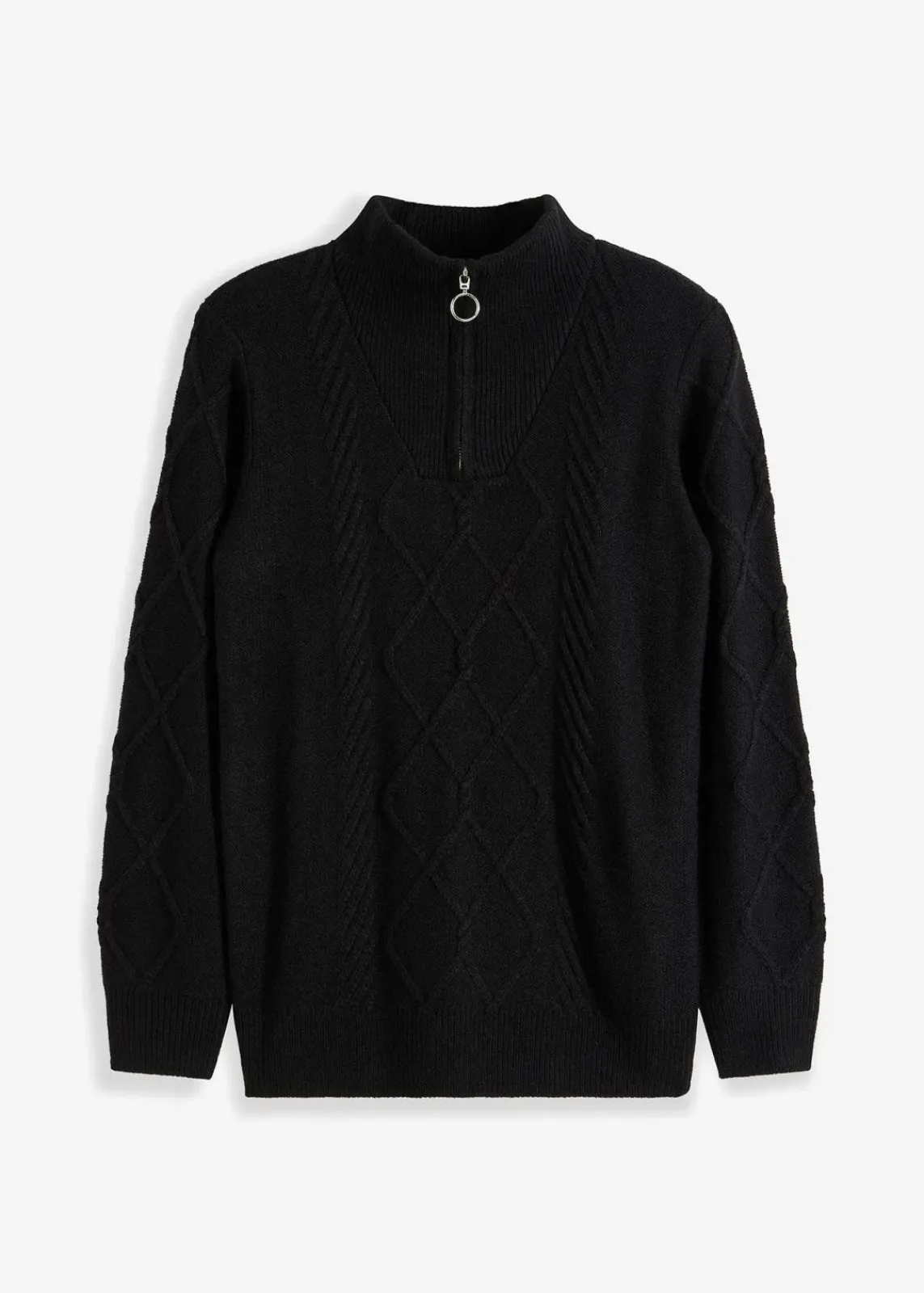 bonprix Pullover & Strickjacken|Bekleidung·Jeans^Troyer Pullover mit Zopfmuster schwarz
