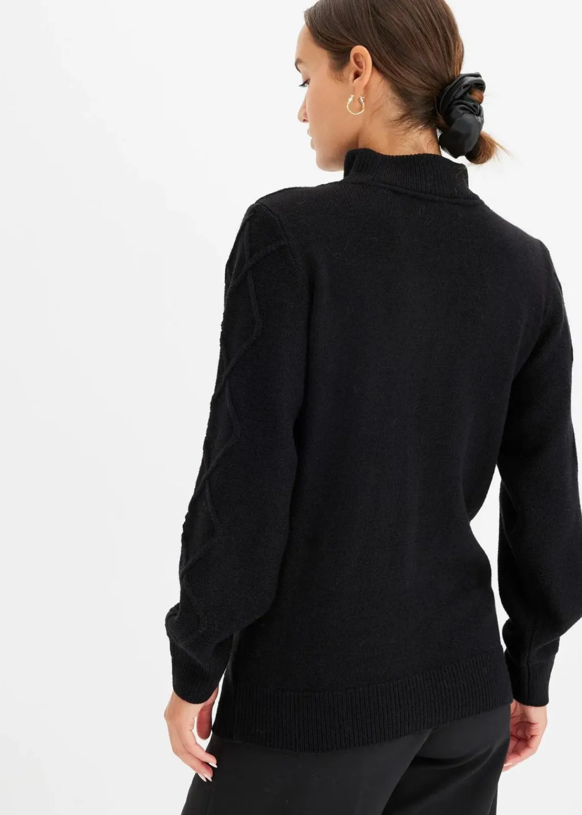 bonprix Pullover & Strickjacken|Bekleidung·Jeans^Troyer Pullover mit Zopfmuster schwarz