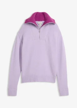 bonprix Bekleidung·Jeans|Pullover & Strickjacken^Troyer-Pullover zartflieder/dunkelfuchsia
