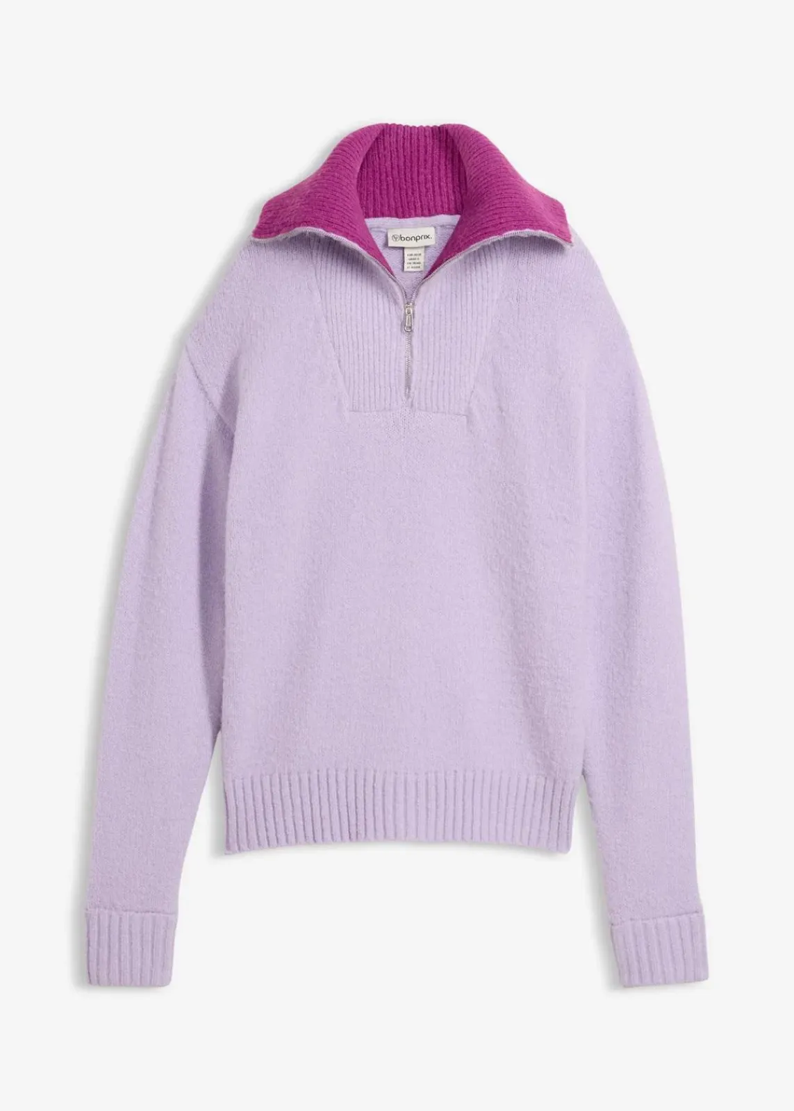 bonprix Bekleidung·Jeans|Pullover & Strickjacken^Troyer-Pullover zartflieder/dunkelfuchsia