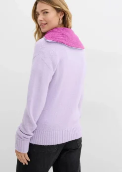 bonprix Bekleidung·Jeans|Pullover & Strickjacken^Troyer-Pullover zartflieder/dunkelfuchsia