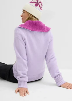 bonprix Bekleidung·Jeans|Pullover & Strickjacken^Troyer-Pullover zartflieder/dunkelfuchsia