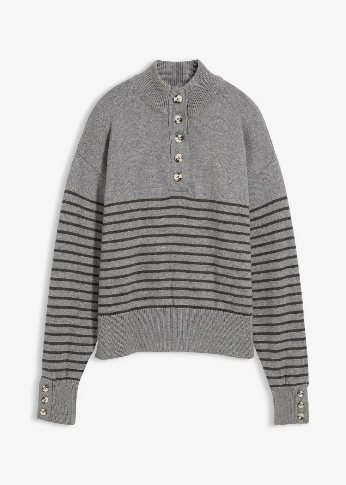 bonprix Bekleidung·Jeans|Pullover & Strickjacken^Troyer-Pullover grau meliert/anthrazit gestreift