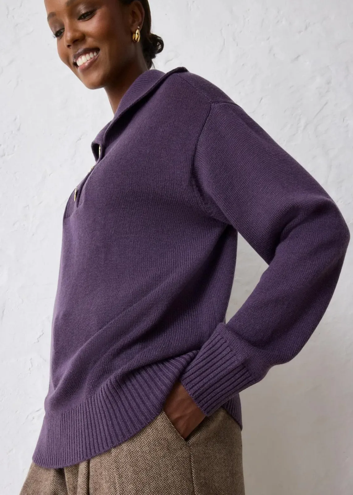 bonprix Bekleidung·Jeans|Pullover & Strickjacken^Troyer-Pullover aus Merinowolle pflaume