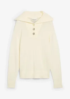 bonprix Pullover & Strickjacken|Bekleidung·Jeans^Troyer-Pullover aus Merinowolle wollweiß