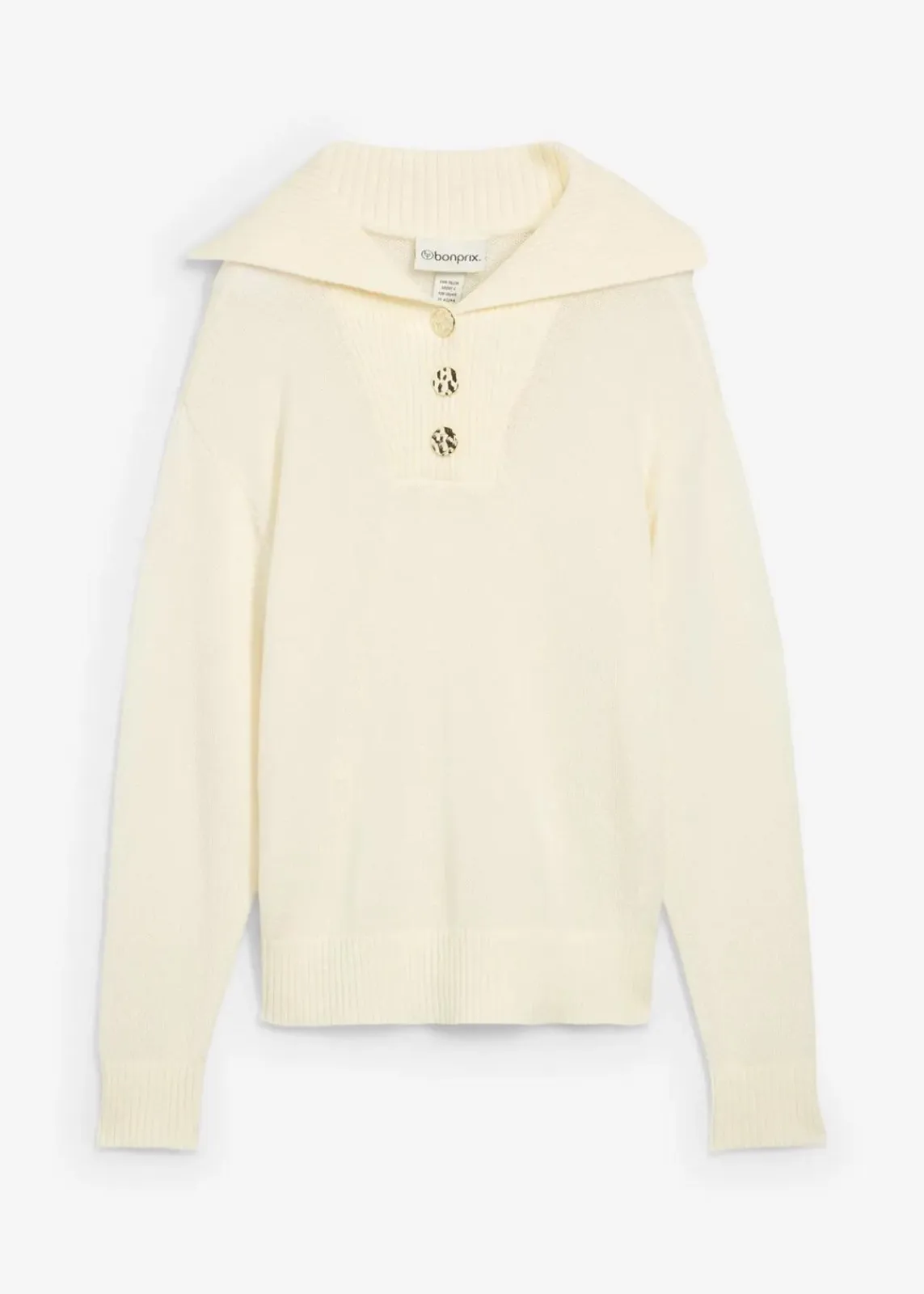 bonprix Pullover & Strickjacken|Bekleidung·Jeans^Troyer-Pullover aus Merinowolle wollweiß