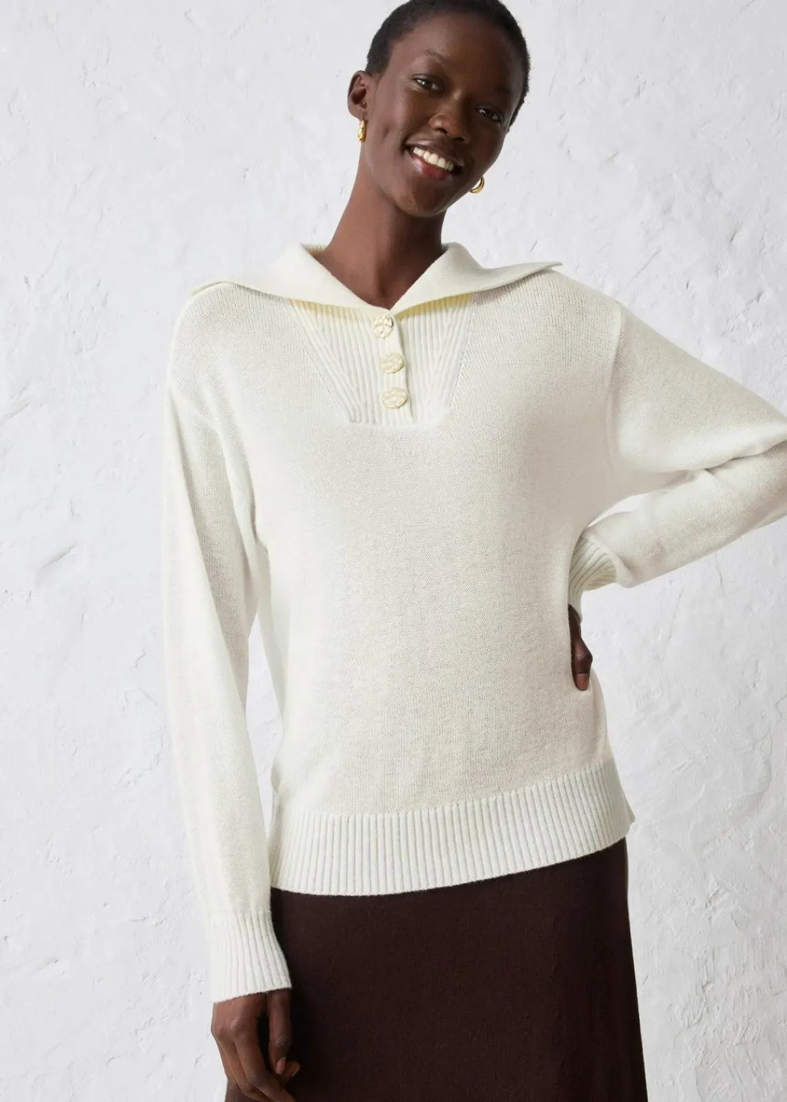 bonprix Pullover & Strickjacken|Bekleidung·Jeans^Troyer-Pullover aus Merinowolle wollweiß