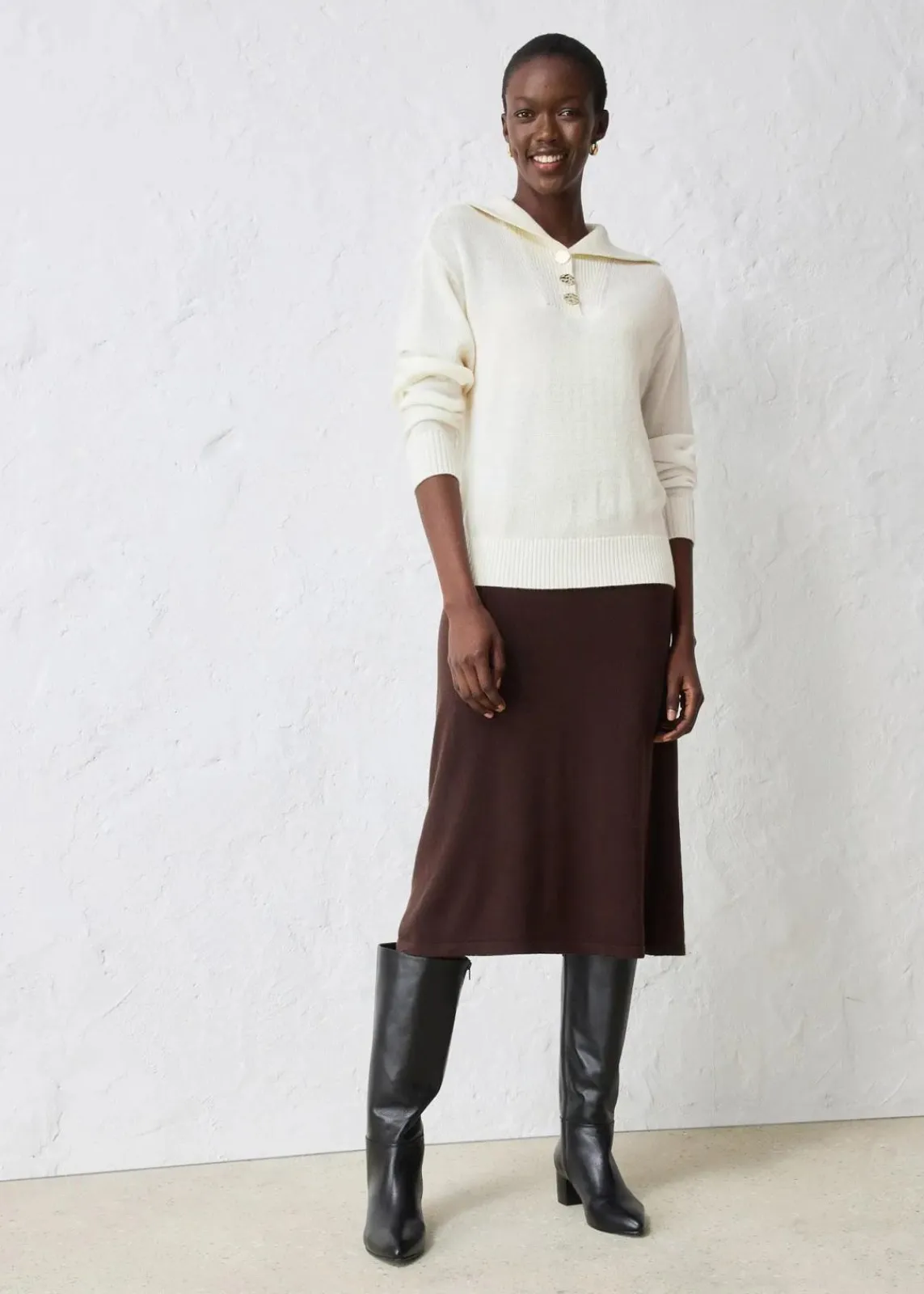 bonprix Pullover & Strickjacken|Bekleidung·Jeans^Troyer-Pullover aus Merinowolle wollweiß