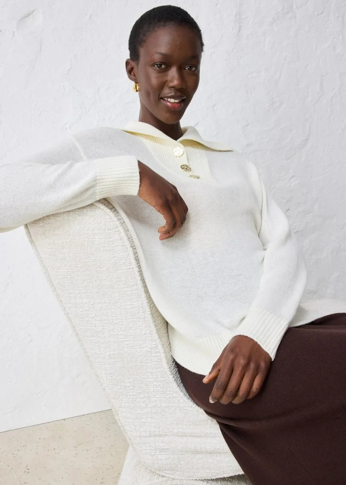bonprix Pullover & Strickjacken|Bekleidung·Jeans^Troyer-Pullover aus Merinowolle wollweiß