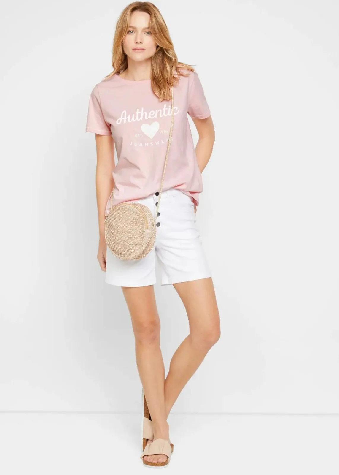 bonprix Shirts & Tops^T-Shirt puderrosa / weiß bedruckt