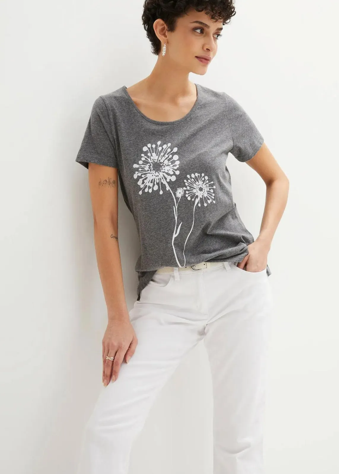 bonprix Shirts & Tops^T-Shirt grau meliert/weiß bedruckt