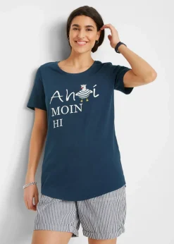 bonprix Shirts & Tops|Nachhaltigere Materialien^T-Shirt aus Baumwollmix dunkelblau bedruckt
