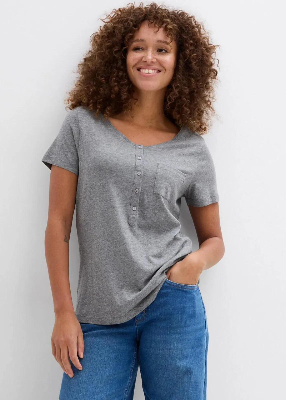 bonprix Nachhaltigere Materialien|Shirts & Tops^T-Shirt aus Baumwoll-Viskose-Mix grau meliert