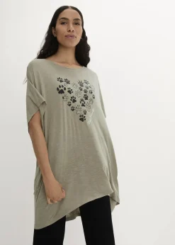 bonprix Nachhaltigere Materialien|Shirts & Tops^T-Shirt aus fließender Viskose new khaki graphisch bedruckt