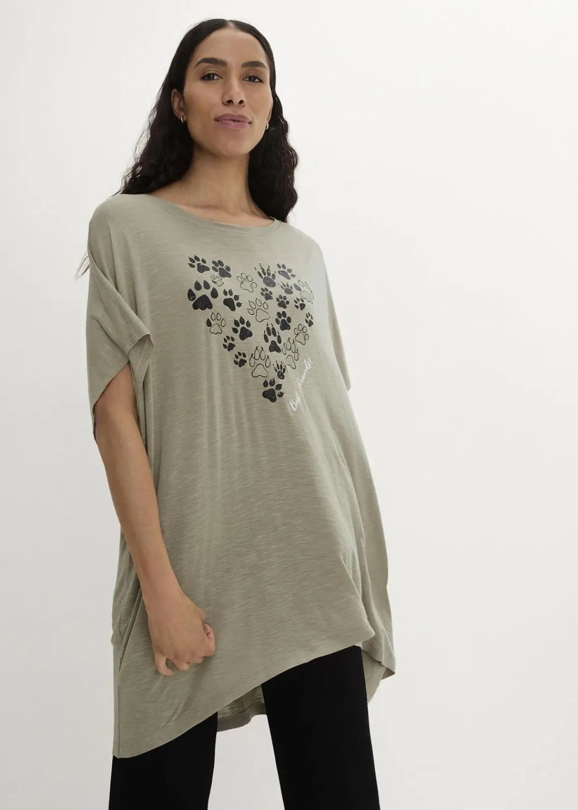 bonprix Nachhaltigere Materialien|Shirts & Tops^T-Shirt aus fließender Viskose new khaki graphisch bedruckt