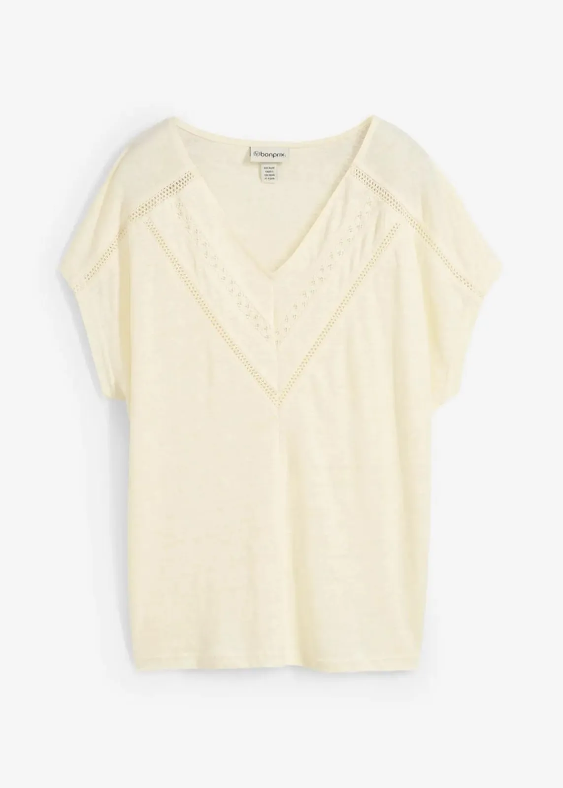 bonprix Nachhaltigere Materialien|Shirts & Tops^T-Shirt aus reinem Leinen mit Spitze wollweiß