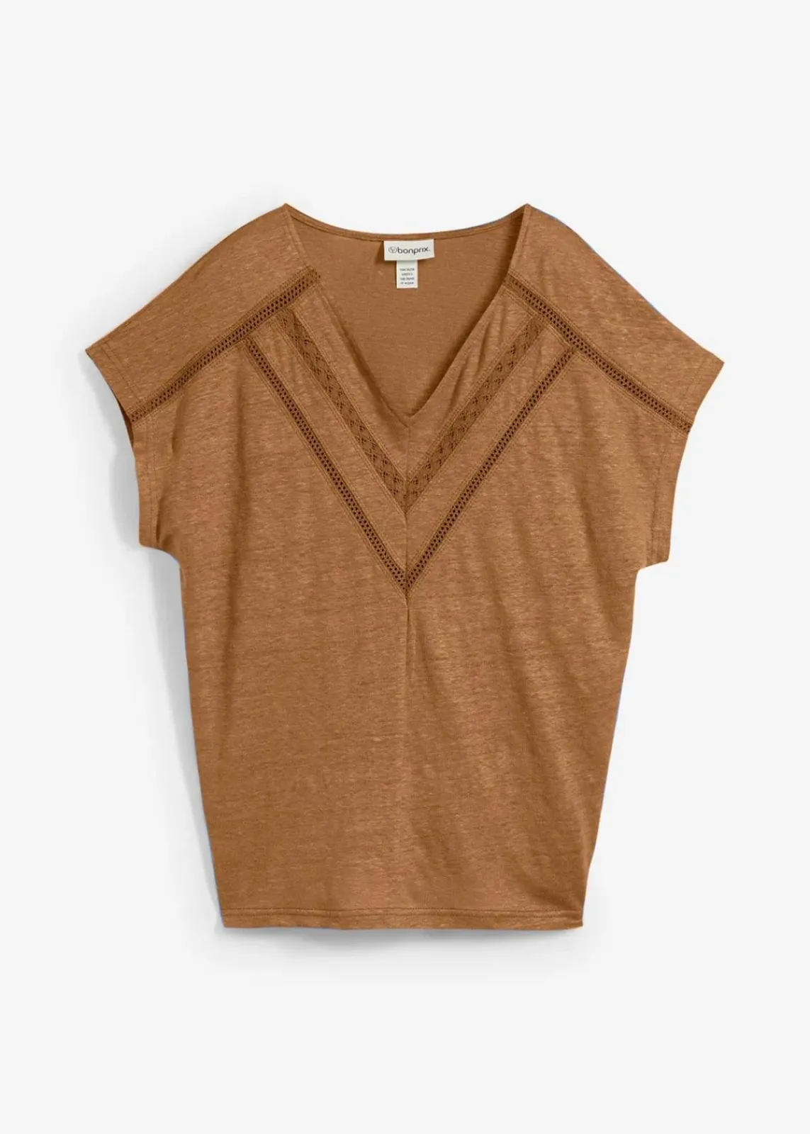 bonprix Premium|Shirts & Tops^T-Shirt aus reinem Leinen mit Spitze cognac braun