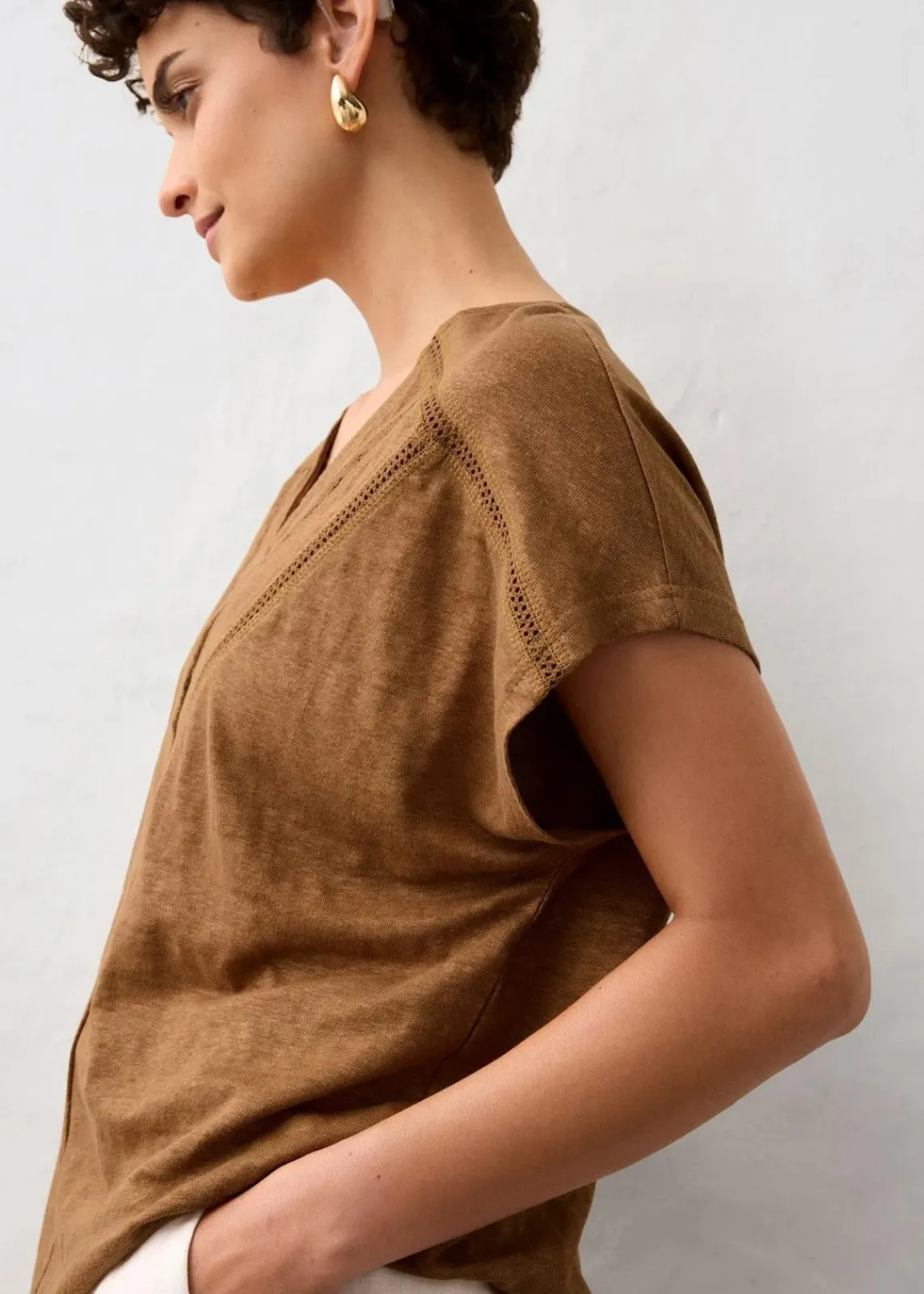 bonprix Premium|Shirts & Tops^T-Shirt aus reinem Leinen mit Spitze cognac braun