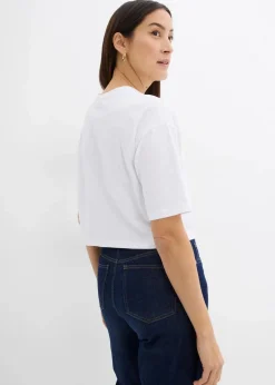 bonprix Shirts & Tops^T-Shirt aus reiner Baumwolle weiß/edelsteinblau bedruckt