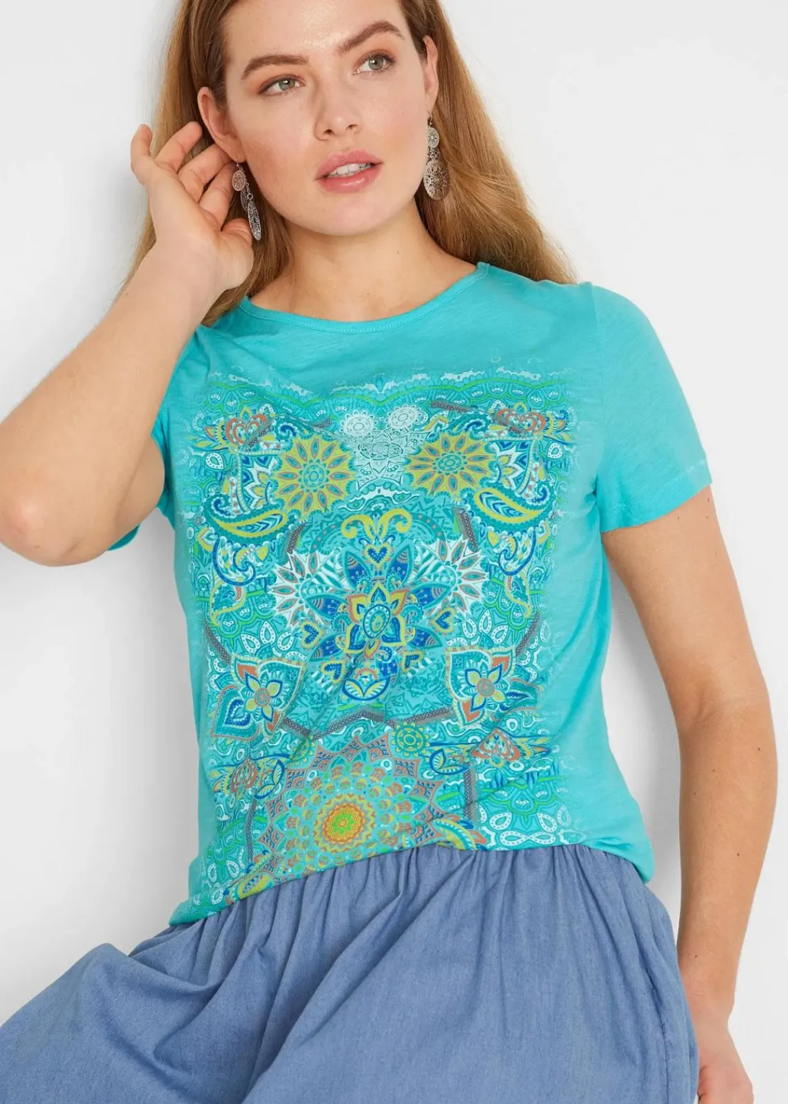 bonprix Shirts & Tops|Nachhaltigere Materialien^T-Shirt aus reiner Baumwolle mattaqua bedruckt
