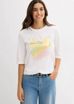 bonprix Shirts & Tops|Nachhaltigere Materialien^T-Shirt aus reiner Bio-Baumwolle weiß graphisch bedruckt