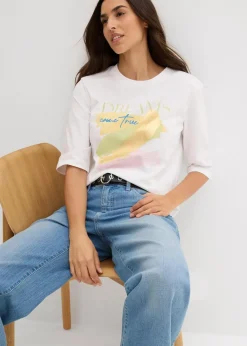bonprix Shirts & Tops|Nachhaltigere Materialien^T-Shirt aus reiner Bio-Baumwolle weiß graphisch bedruckt
