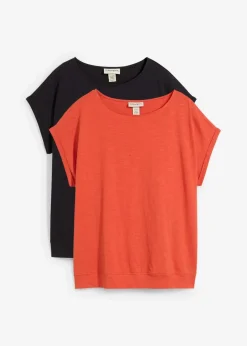 bonprix Nachhaltigere Materialien|Shirts & Tops^T-Shirt aus reiner Bio-Baumwolle (2er Pack) schwarz/zimtrot